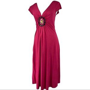 Prairie New York‎ NWT Rose Pink Y2K Gemstone Modal V-Neck Modal MIDI Dress M/C30